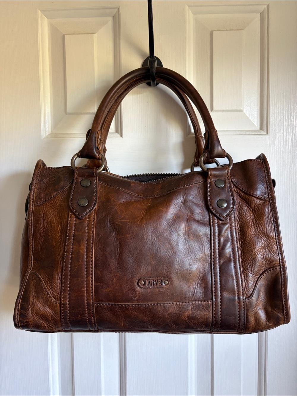 Frye Cognac Brown Italian Leather Tote Melissa Satchel Handbag - Picture 3 of 9